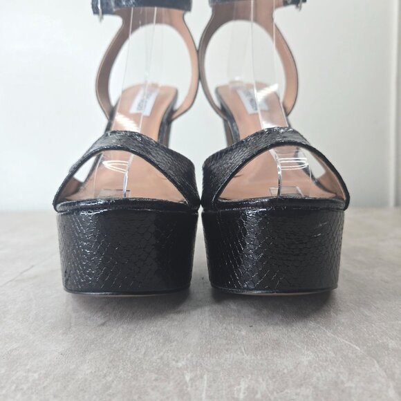 Steve Madden Chunky Platform Heels 8 Black Croc Dressy Formal High Heeled Shoes - Picture 4 of 12